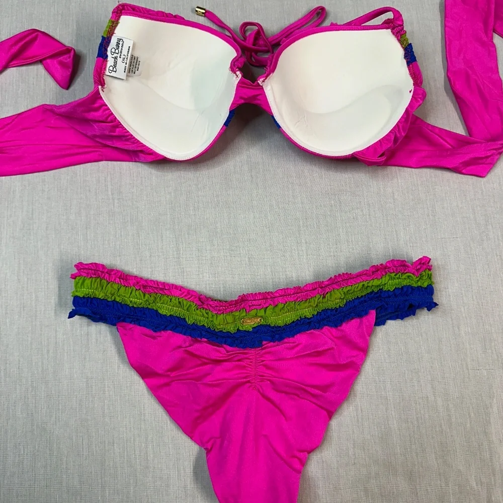 Beach Bunny Dream of Eve Pink Blue Green Ruffle Bikini - Picture 7 of 10
